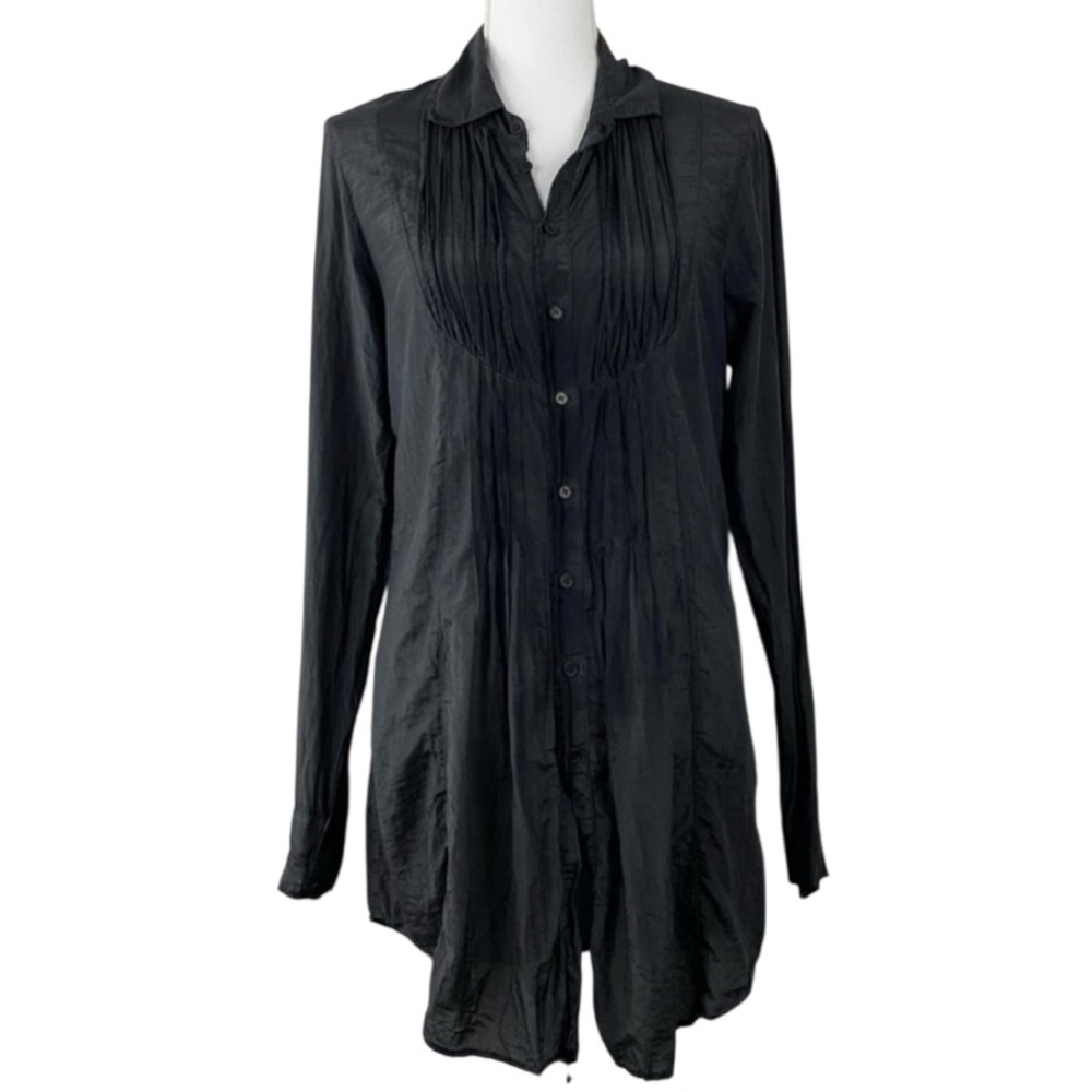 CP Shades Pintuck Pleated Button Down Cotton Silk Lightweight Tunic Top Small